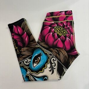 Fiber‎ Leggings Womens One Size Sugar Skull Lotus Floral Workout Yoga Pants